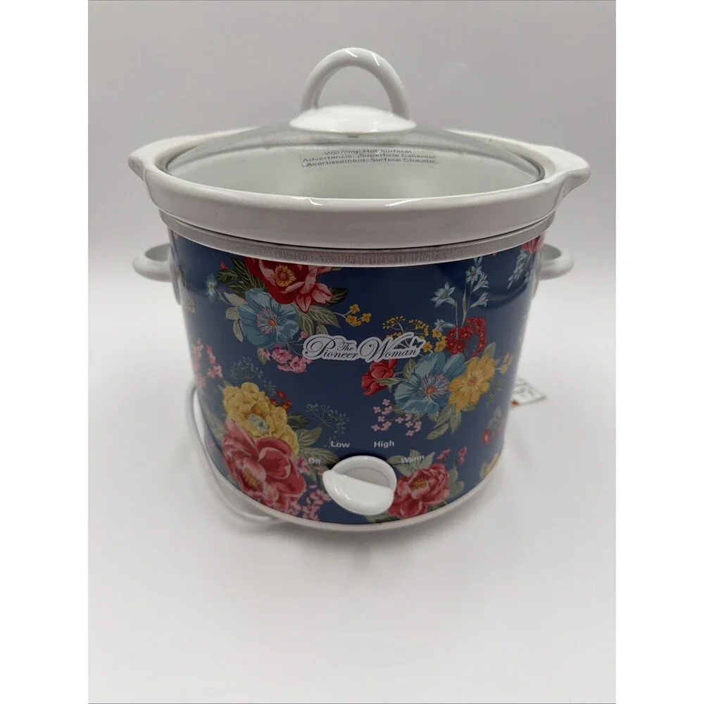 The Pioneer Woman Floral Blue Slow Cooker 2-6 qt Glass Lid Keep Warm 3-Setting